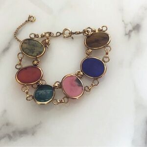 12k Gold filled Scarab Genuine Carved Gemstone Link Bracelet